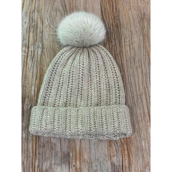 Restoration Hardware Ribbed Beanie with Pompom Cashmere Wool Blend - Picture 1 of 3